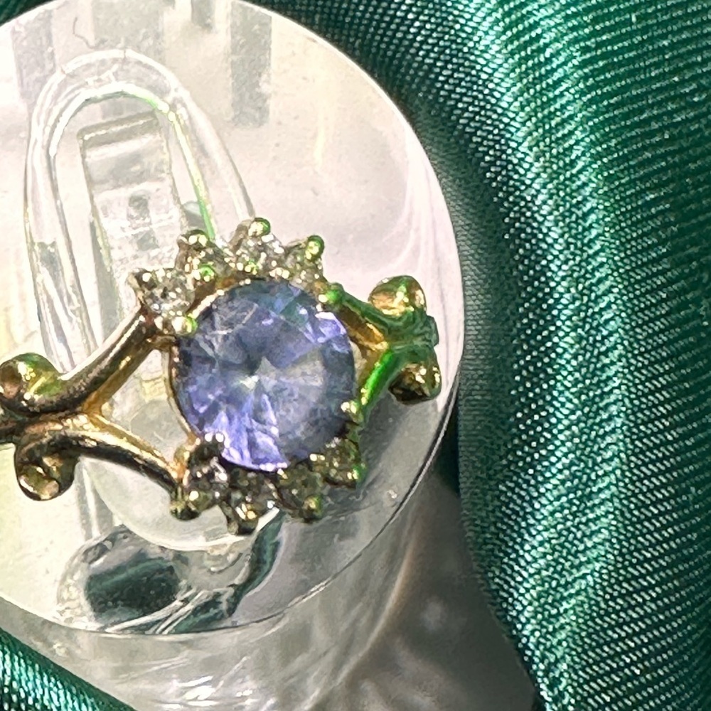 Vintage 14K Gold Ring Size 4.5 Blue Gemstone Diamond Accents 2.37g total Estate - Picture 10 of 16